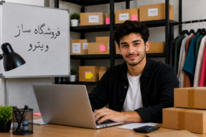 عکس یک پسر که انلاین شاپ دارد و ساخته شده با هوش مصنوعی چت جی پی تی رایگان و از فروشگاه ساز ویترو استفاده میکند
